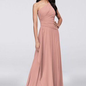 CELEBRATE DB STUDIO  one-shoulder georgette cascade bridesmaid dress, pink, sz 4